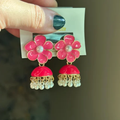 Pink Enamel Flower Jhumka at Best Price in Pakistan