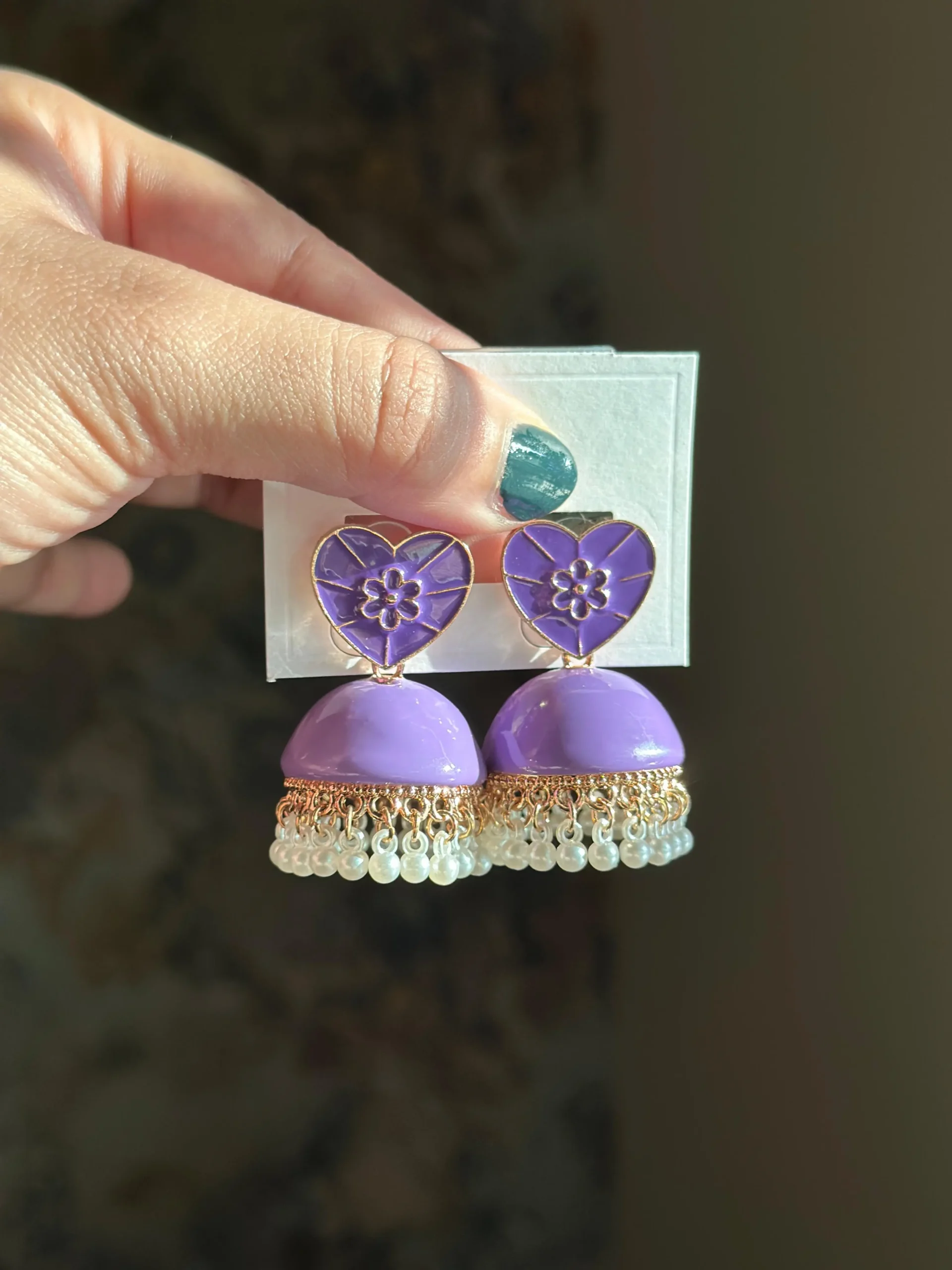 Lavender Enamel Heart Jhumka at Best Price in Pakistan